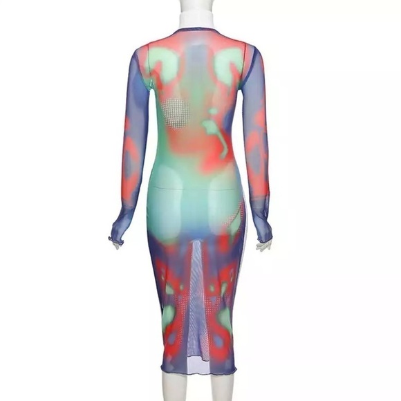 Sexy Bodycon Print Dress For Women Long Sleeve Turtleneck Dress. Multi C… - Picture 4 of 7